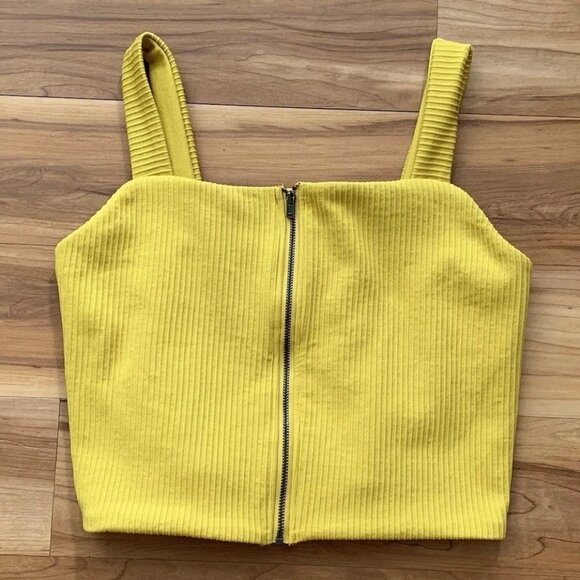 aerie Tops - Offline By Aerie Neon Yellow Green Ribbed Zip Front Crop Tank Top Size Large